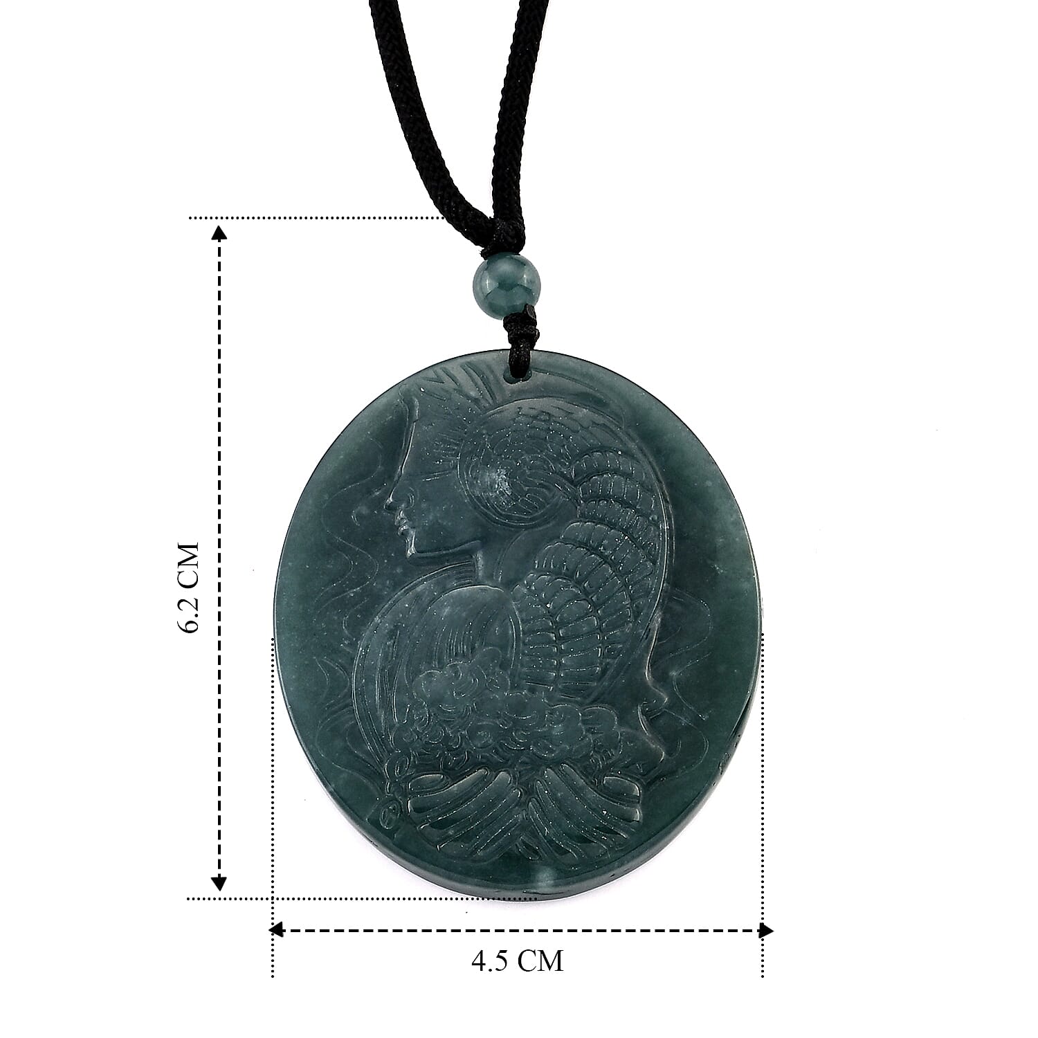 Natural Olmec Jadeite 55.00 ctw Carved Lady Fortuna Cotton Cord Necklace (26-28 Inches)