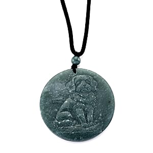 Natural Olmec Jadeite 55.00 ctw Carved Loyal Companion and Guardian Dog Cotton Cord Necklace (26-28 Inches)