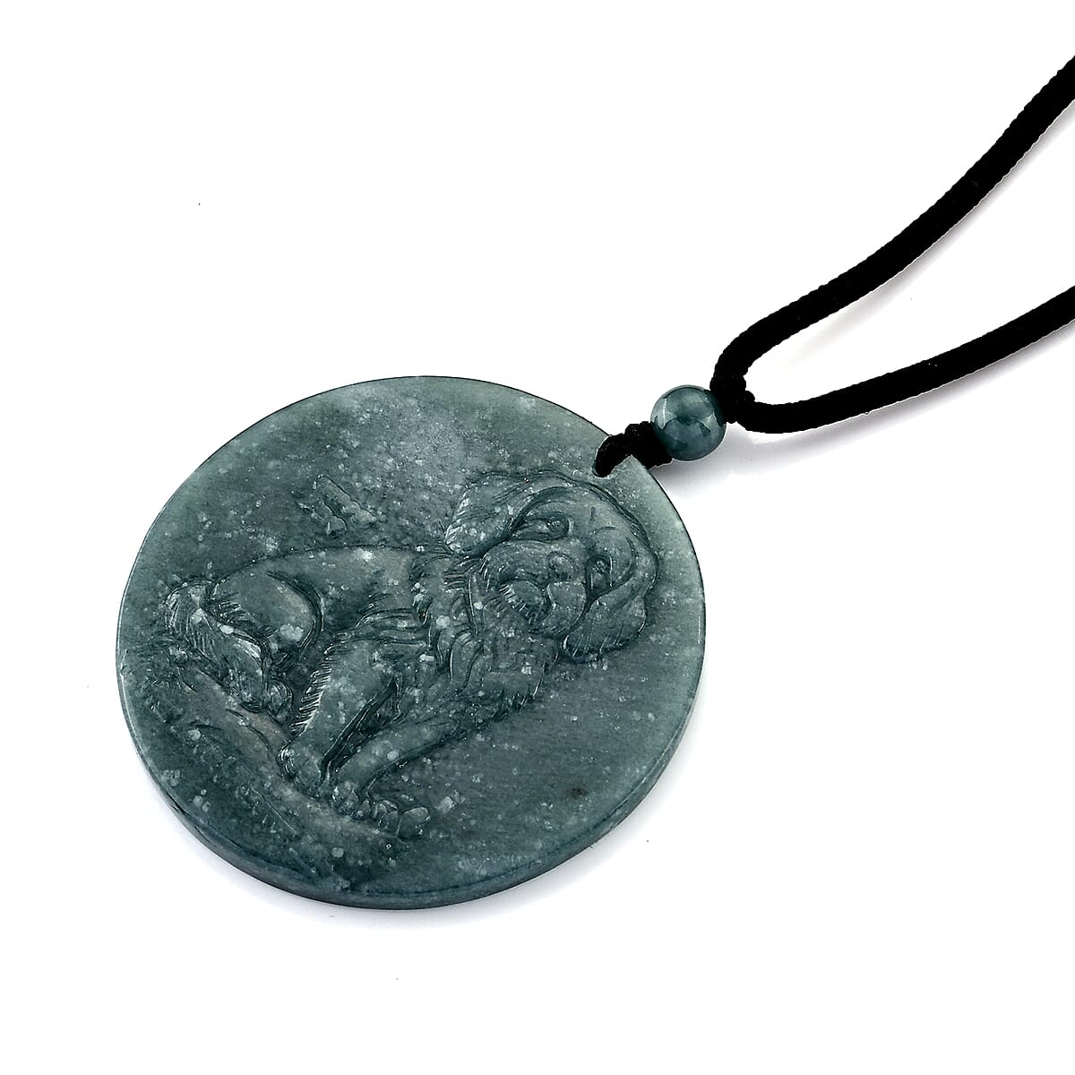 Natural Olmec Jadeite 55.00 ctw Carved Loyal Companion and Guardian Dog Cotton Cord Necklace (26-28 Inches) image number 3