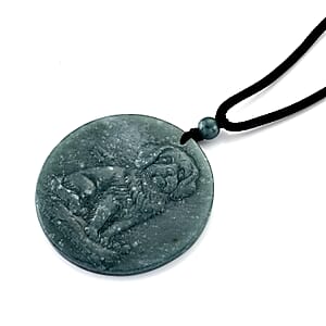Natural Olmec Jadeite 55.00 ctw Carved Loyal Companion and Guardian Dog Cotton Cord Necklace (26-28 Inches)