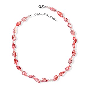 EverTrue Light Pink Pearl (D) and Rose Quartz 18.00 ctw Necklace (18 Inches) in Stainless Steel