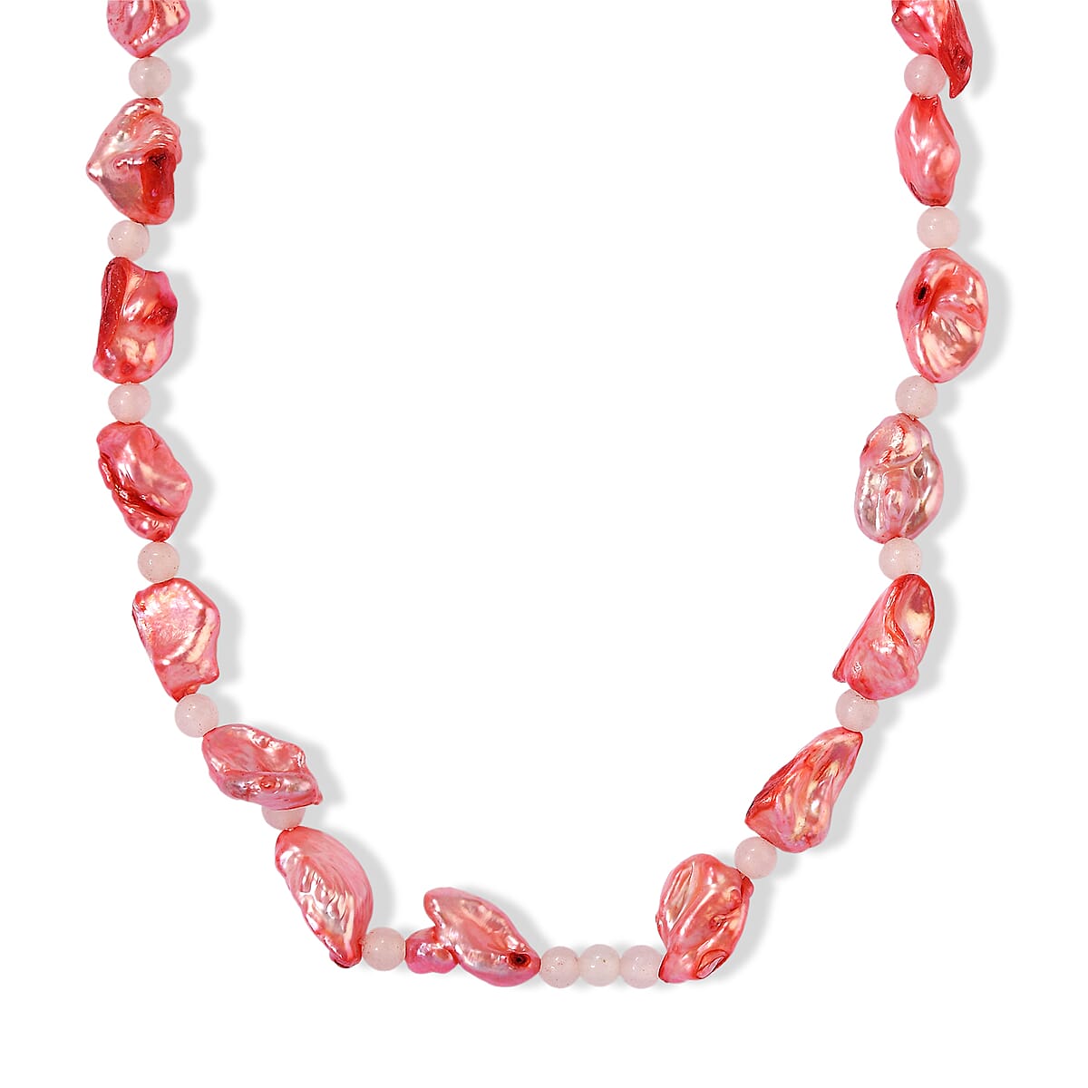 EverTrue Light Pink Pearl (D) and Rose Quartz 18.00 ctw Necklace (18 Inches) in Stainless Steel image number 1