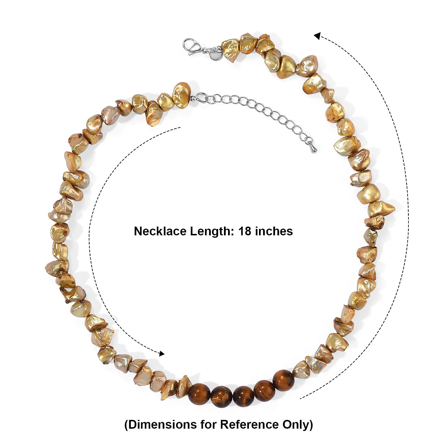 EverTrue Green Pearl (D) and Tigers Eye 40.00 ctw Beaded Necklace in Stainless Steel 18 Inches