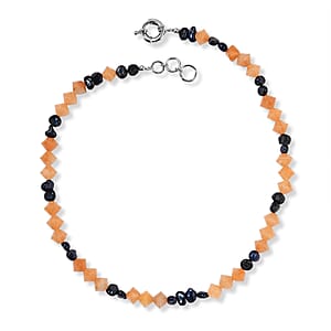 EverTrue Red Aventurine and Blue Pearl 150.00 ctw Necklace (18 Inches) in Platinum Bond