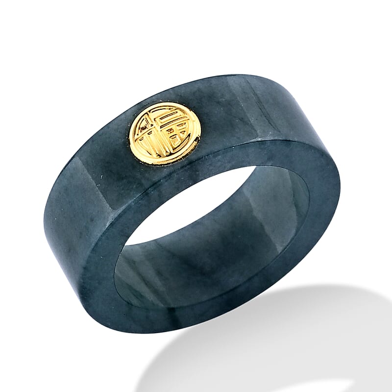 24K Yellow Gold Lucky Blessing Natural Olmec Jadeite Band Ring (Size 5.0) 30.00 ctw