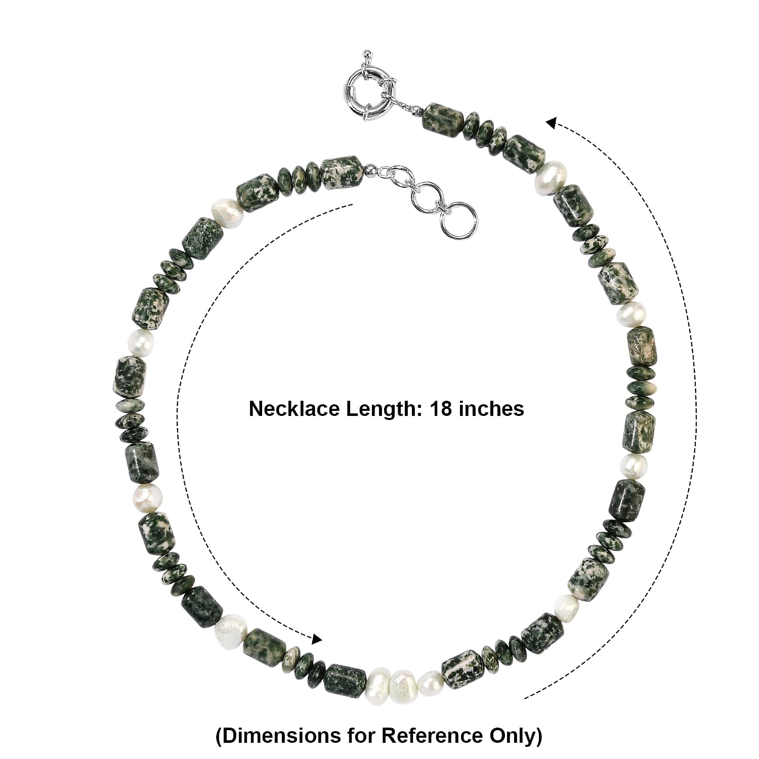 EverTrue Green Spot Agate and Light Green Fresh Water Pearl 220.00 ctw Beaded Necklace in Platinum Bond 18-19 Inches