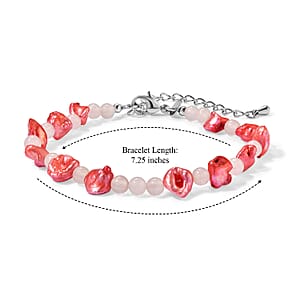 EverTrue Light Pink Pearl (D) and Rose Quartz 8.00 ctw Bracelet in Stainless Steel (7.25 In)