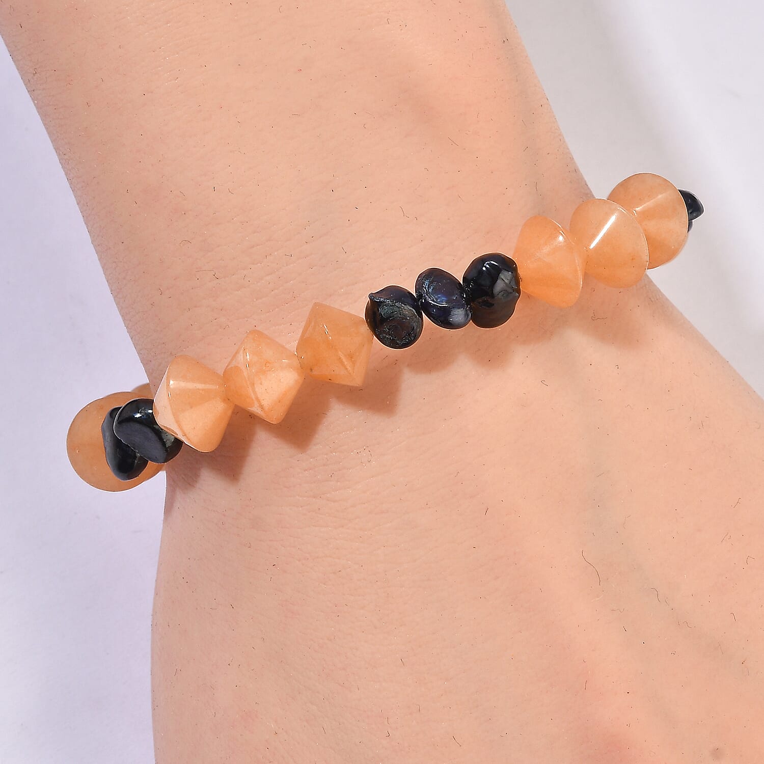 EverTrue Red Aventurine and Blue Pearl (D) 36.00 ctw Bracelet in Stainless Steel (7.25 In)