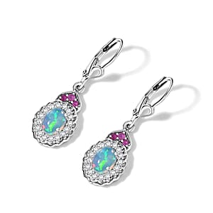 D'Joy Premium Ethiopian Welo Opal and Multi Gemstone 2.00 ctw Earrings in Rhodium Over Sterling Silver