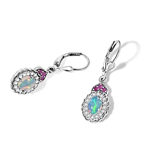 D'Joy Premium Ethiopian Welo Opal and Multi Gemstone 2.00 ctw Earrings in Rhodium Over Sterling Silver