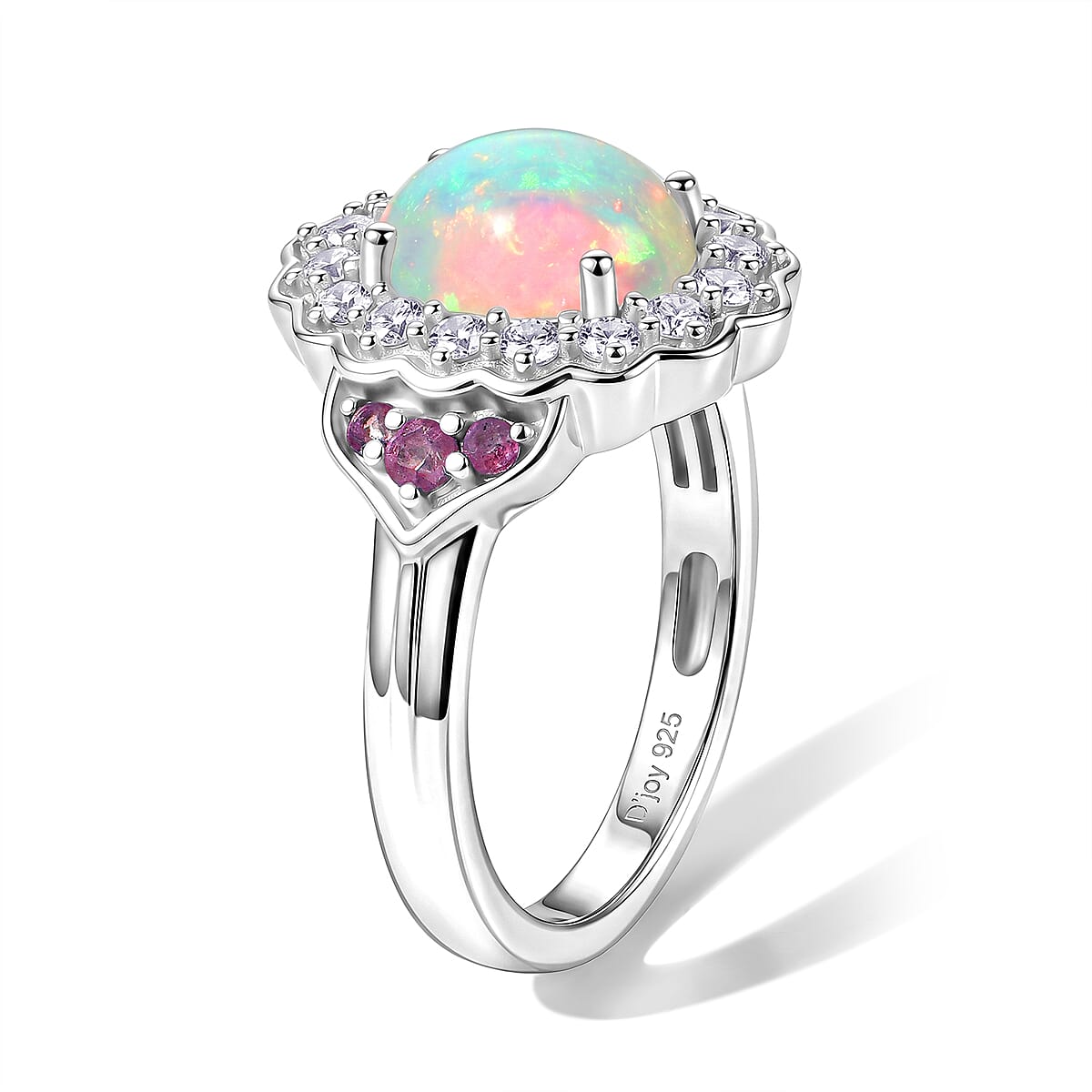 D'Joy Premium Ethiopian Welo Opal and Multi Gemstone 1.90 ctw Ring in Rhodium Over Sterling Silver (Size 7.0) image number 1