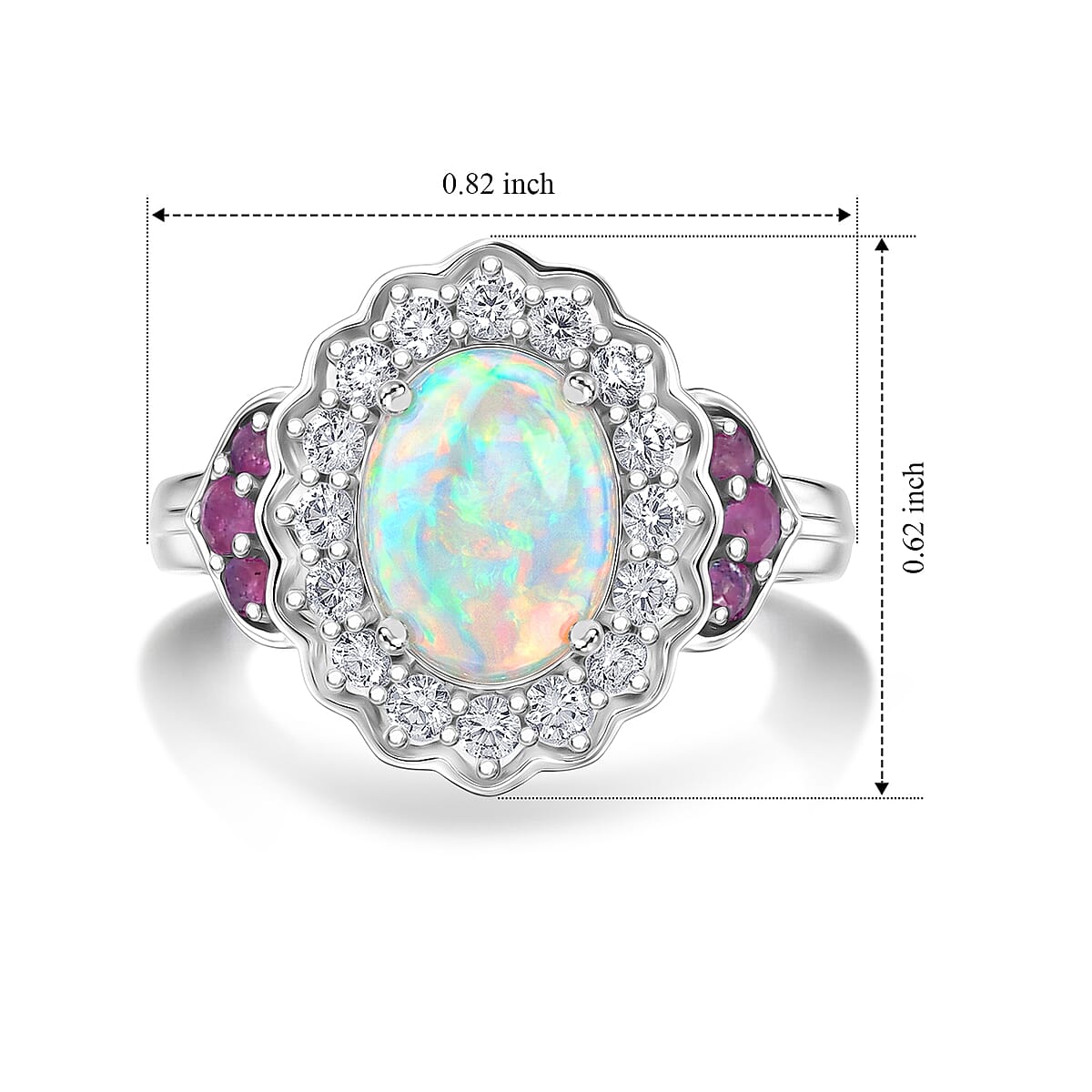 D'Joy Premium Ethiopian Welo Opal and Multi Gemstone 1.90 ctw Ring in Rhodium Over Sterling Silver (Size 7.0) image number 3
