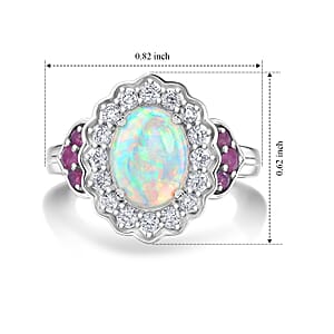 D'Joy Premium Ethiopian Welo Opal and Multi Gemstone 1.90 ctw Ring in Rhodium Over Sterling Silver (Size 7.0)