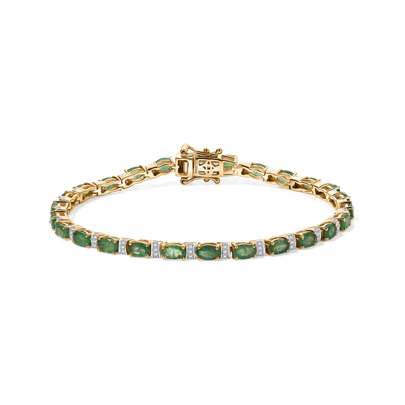 D'Joy Premium Kagem Zambian Emerald and Moissanite 6.25 ctw Dynasty Tennis Bracelet in 18K Vermeil Yellow Gold Over Sterling Silver (7.25 In)