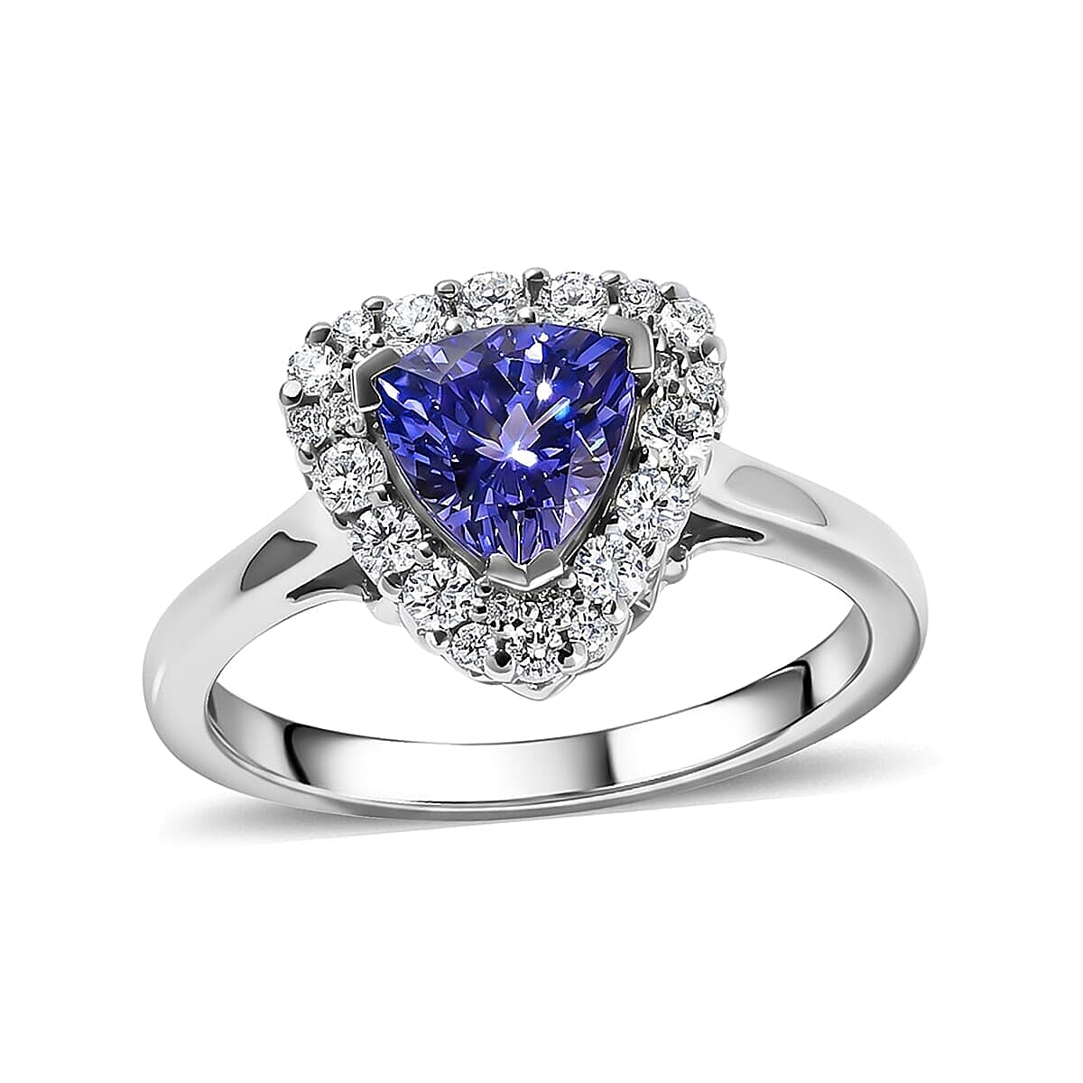 D'Joy Premium Tanzanite, Moissanite Ring in Rhodium Over Sterling Silver (Size 5.0) 1.35 ctw