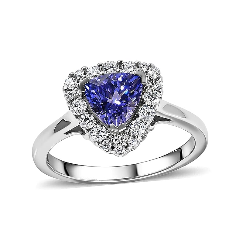 D'Joy Premium Tanzanite, Moissanite Ring in Rhodium Over Sterling Silver (Size 5.0) 1.35 ctw