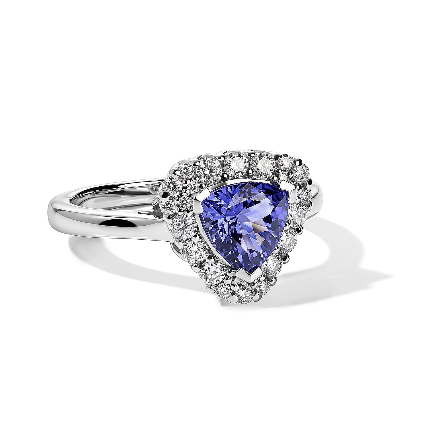 D'Joy Premium Tanzanite, Moissanite Ring in Rhodium Over Sterling Silver (Size 5.0) 1.35 ctw