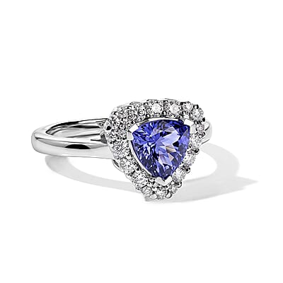 D'Joy Premium Tanzanite, Moissanite Ring in Rhodium Over Sterling Silver (Size 5.0) 1.35 ctw