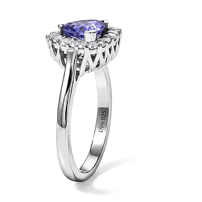 D'Joy Premium Tanzanite, Moissanite Ring in Rhodium Over Sterling Silver (Size 5.0) 1.35 ctw