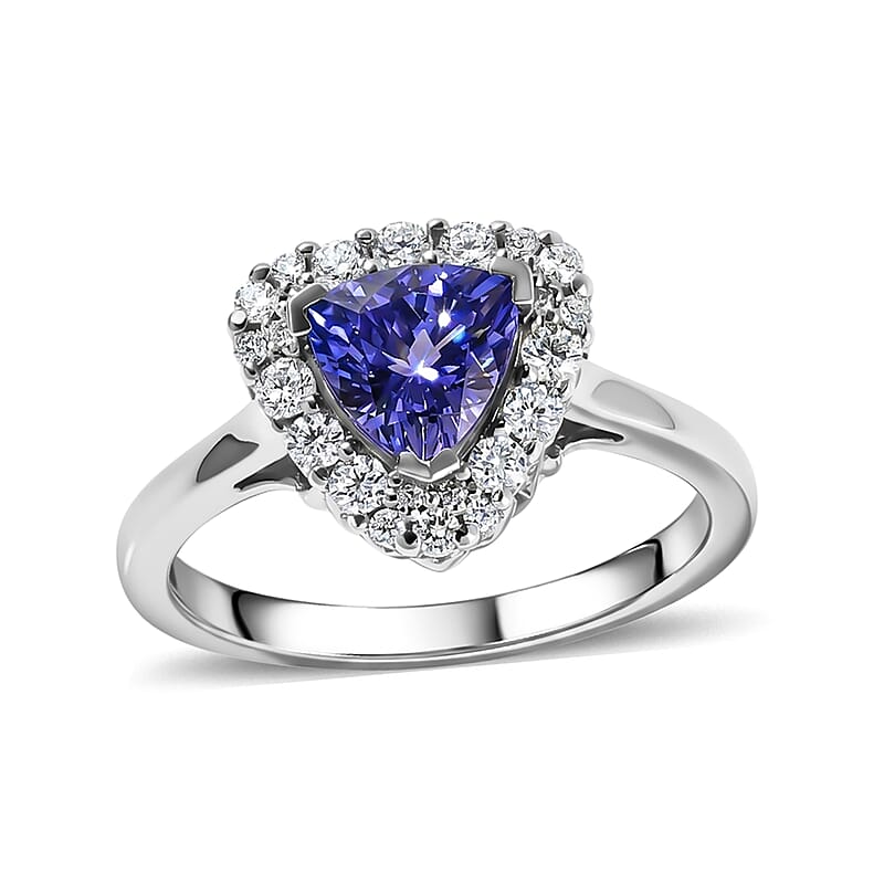 D'Joy Premium Tanzanite and Moissanite 1.35 ctw Ring in Rhodium Over Sterling Silver (Size 6.0)