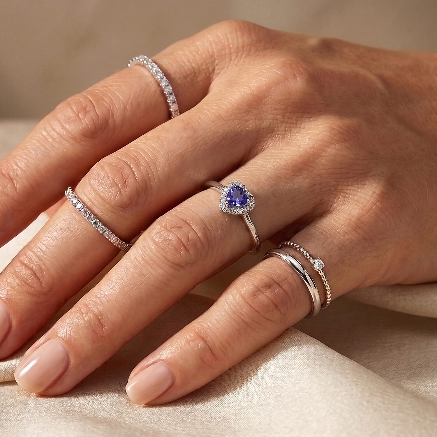 D'Joy Premium Tanzanite and Moissanite 1.35 ctw Ring in Rhodium Over Sterling Silver (Size 6.0)