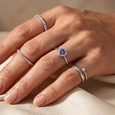 D'Joy Premium Tanzanite and Moissanite 1.35 ctw Ring in Rhodium Over Sterling Silver (Size 6.0)