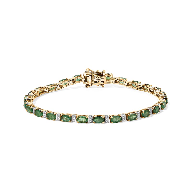 D'Joy Premium Kagem Zambian Emerald and Moissanite 5.50 ctw Dynasty Tennis Bracelet in 18K Vermeil YG Over Sterling Silver (6.50 In)