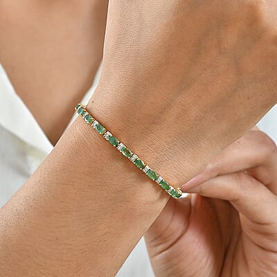 D'Joy Premium Kagem Zambian Emerald and Moissanite 5.50 ctw Dynasty Tennis Bracelet in 18K Vermeil YG Over Sterling Silver (6.50 In)