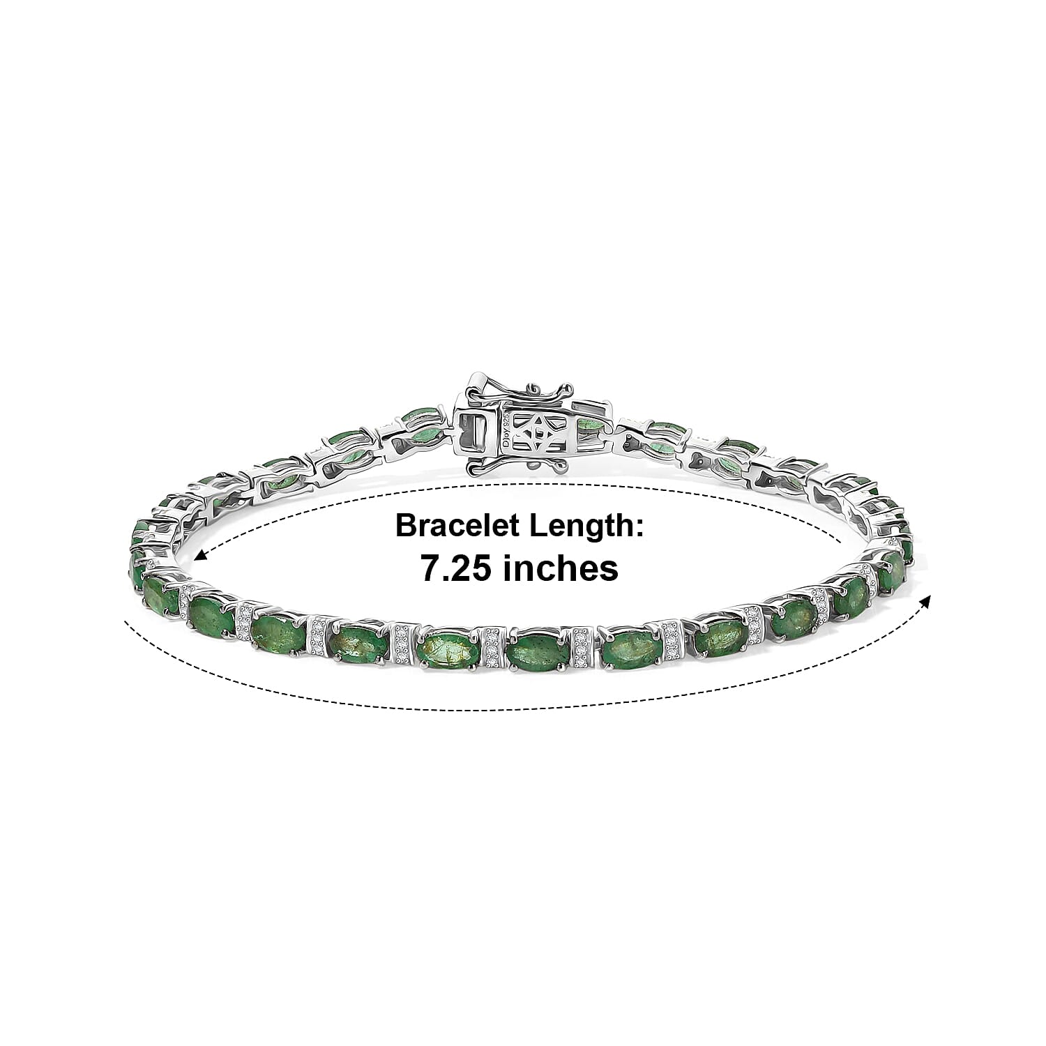 D'Joy Premium Kagem Zambian Emerald and Moissanite 5.35 ctw Dynasty Tennis Bracelet in Rhodium Over Sterling Silver (6.50 In)