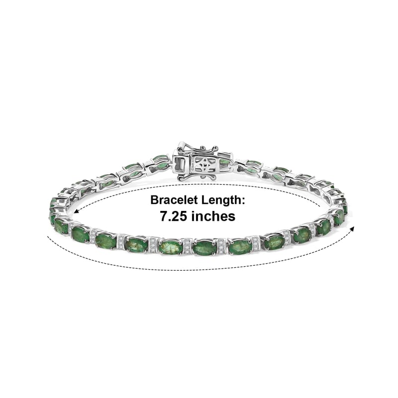 D'Joy Premium Kagem Zambian Emerald and Moissanite 5.35 ctw Dynasty Tennis Bracelet in Rhodium Over Sterling Silver (6.50 In)
