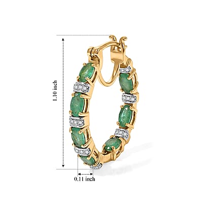 D'Joy Premium Kagem Zambian Emerald and Moissanite 3.50 ctw Dynasty Hoop Earrings in 18K Vermeil Yellow Gold Over Sterling Silver
