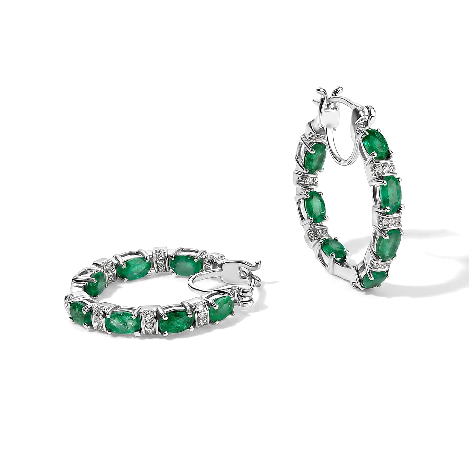 D'Joy Premium Kagem Zambian Emerald, Moissanite Hoop Earrings in 18K Vermeil YG Over Sterling Silver 3.50 ctw