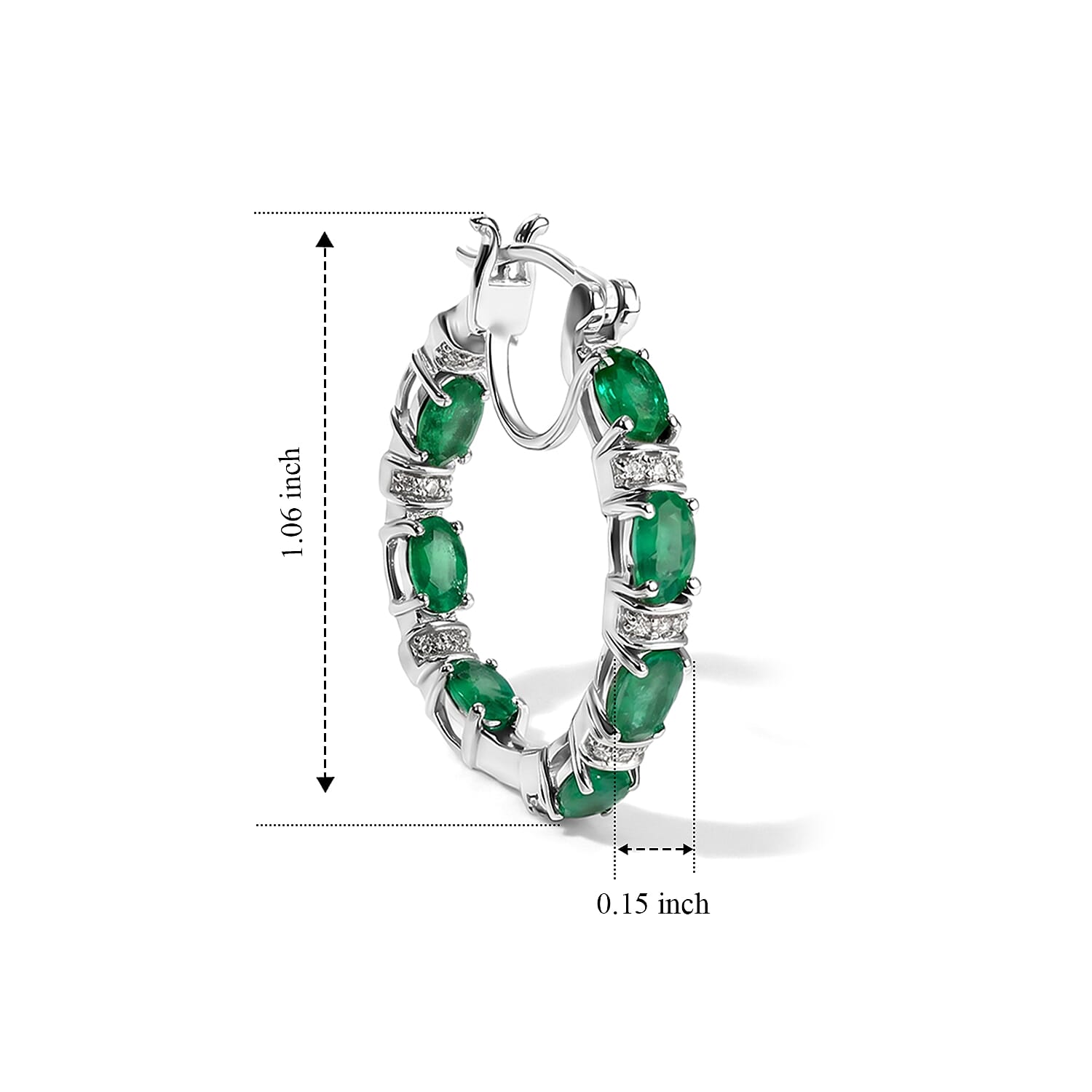 D'Joy Premium Kagem Zambian Emerald and Moissanite 3.60 ctw Dynasty Hoop Earrings in Rhodium Over Sterling Silver