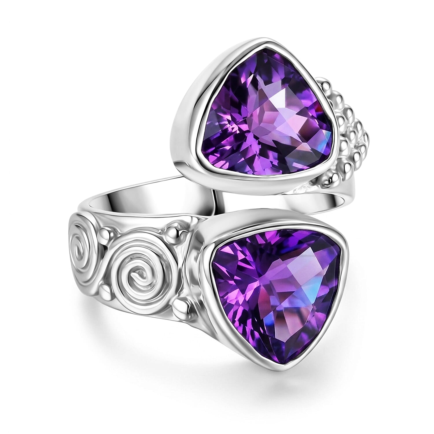 Sajen Silver African Amethyst 6.20 ctw Bypass Ring in Sterling Silver (Size 5.0)