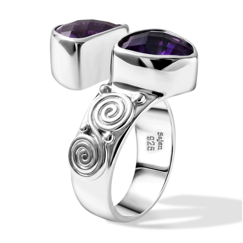 Sajen Silver African Amethyst 6.20 ctw Bypass Ring in Sterling Silver (Size 5.0)