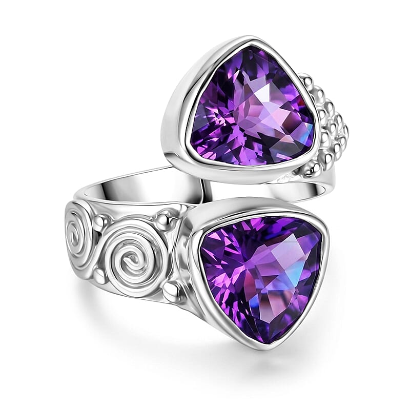 D'Joy Sajen Silver African Amethyst 5.70 ctw Bypass Ring in Sterling Silver (Size 6.0)