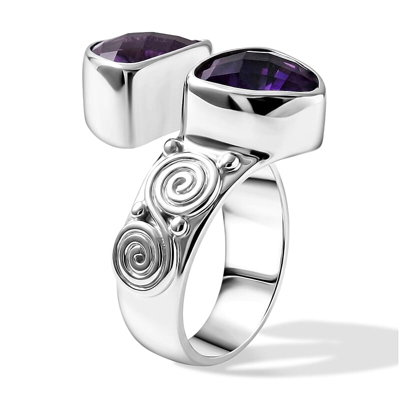 D'Joy Sajen Silver African Amethyst 5.70 ctw Bypass Ring in Sterling Silver (Size 6.0)