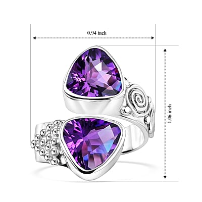 D'Joy Sajen Silver African Amethyst 5.70 ctw Bypass Ring in Sterling Silver (Size 6.0)