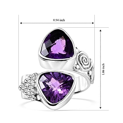 D'Joy Sajen Silver African Amethyst 5.70 ctw Bypass Ring in Sterling Silver (Size 6.0)