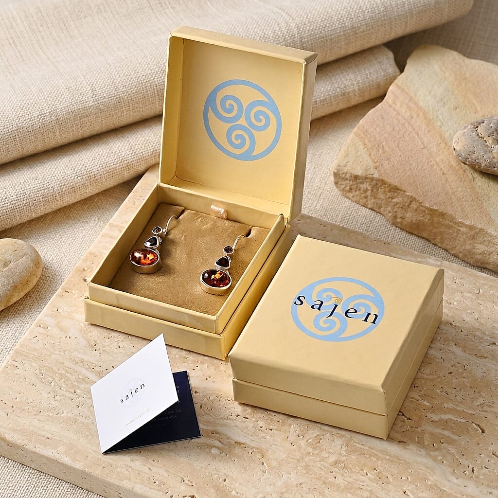D'Joy Sajen Silver Baltic Amber and Multi Gemstone 2.25 ctw Earrings in Sterling Silver