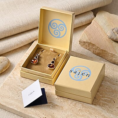 D'Joy Sajen Silver Baltic Amber and Multi Gemstone 2.25 ctw Earrings in Sterling Silver