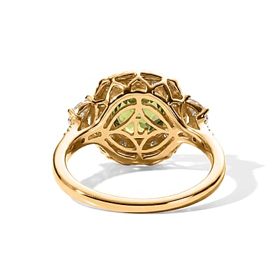 Certified and Appraised 10K Yellow Gold AAA Milanoa Green Sapphire, Luxuriant Lab Grown Diamond (G-H, SI) (0.62 cts) Ring (Size 5.0) 2.40 ctw