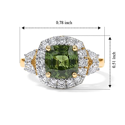 Certified and Appraised 10K Yellow Gold AAA Milanoa Green Sapphire, Luxuriant Lab Grown Diamond (G-H, SI) (0.62 cts) Ring (Size 5.0) 2.40 ctw