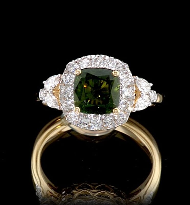 Certified and Appraised AAA Milanoa Green Sapphire and Luxuriant Lab Grown Diamond G-H SI 2.40 ctw Ring in 10K Yellow Gold (Size 6.0)