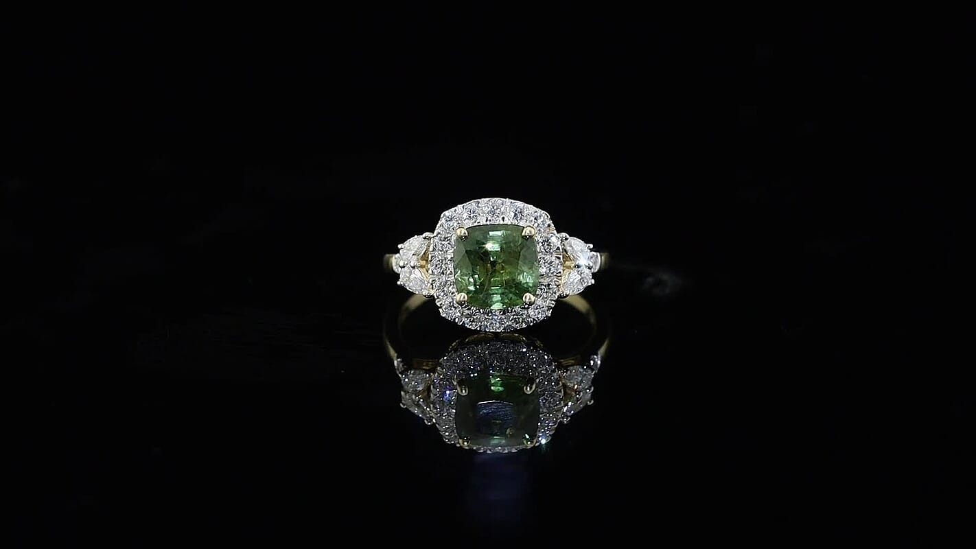 Certified and Appraised 10K Yellow Gold AAA Milanoa Green Sapphire, Luxuriant Lab Grown Diamond (G-H, SI) (0.62 cts) Ring (Size 10.0) 2.40 ctw