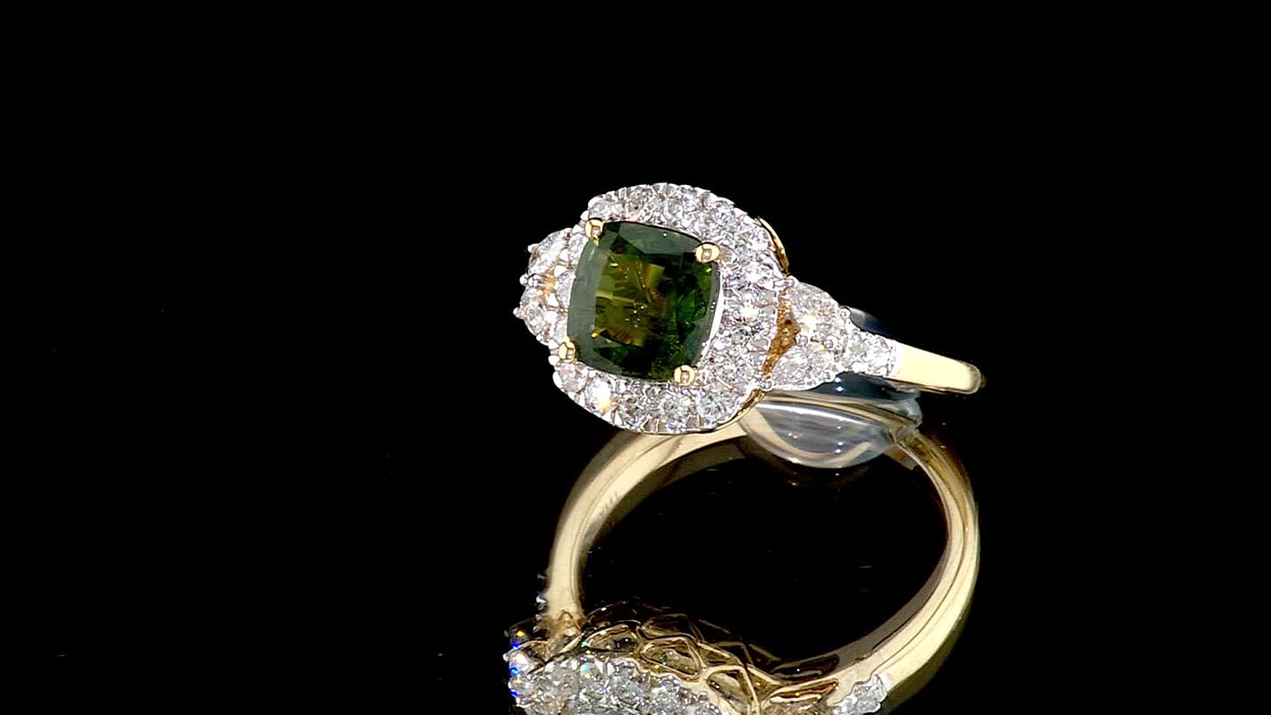 Certified and Appraised 10K Yellow Gold AAA Milanoa Green Sapphire, Luxuriant Lab Grown Diamond (G-H, SI) (0.62 cts) Ring (Size 10.0) 2.40 ctw