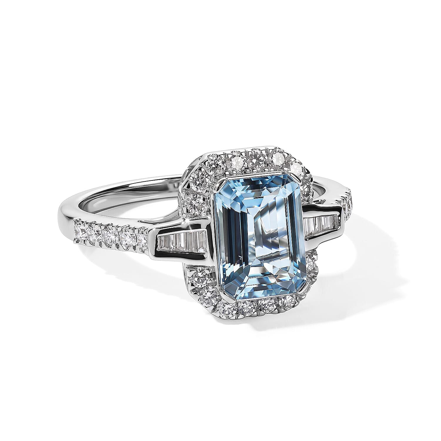 Certified & Appraised Luxoro 10K White Gold AAA Santamaria Aquamarine, Diamond (I2) Ring (Size 5.0) 1.85 ctw