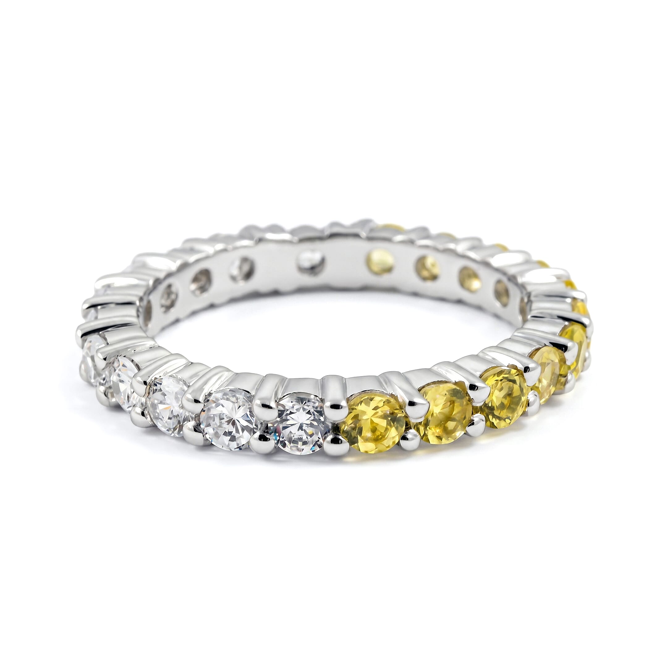 Simulated Yellow and White Diamond Half Band Ring in Sterling Silver (Size 9.5)