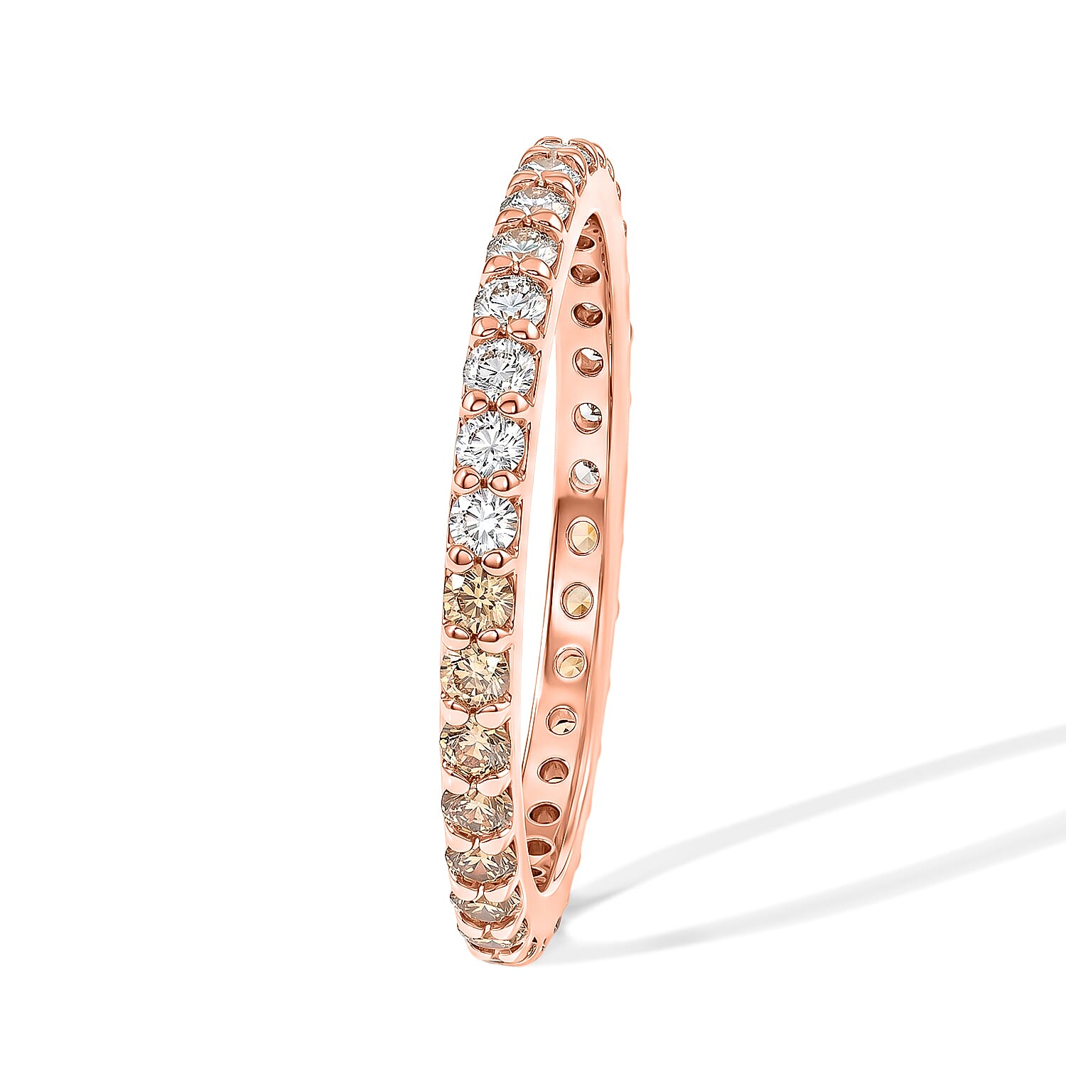 Champagne Quartz and Simulated Diamond 0.85 ctw Half Band Ring in 14K Rose Gold Over Sterling Silver (Size 9.0)