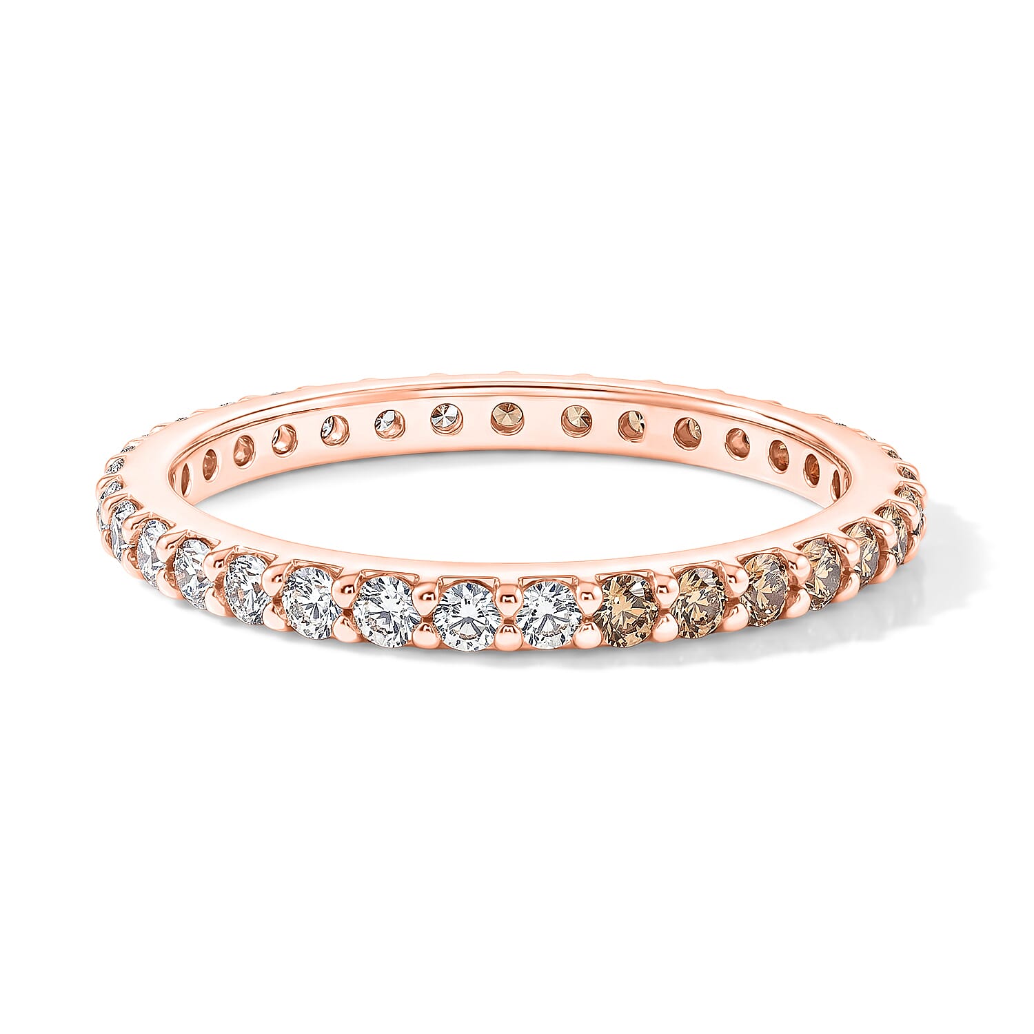 Champagne Quartz and Simulated Diamond 0.85 ctw Half Band Ring in 14K Rose Gold Over Sterling Silver (Size 9.0)